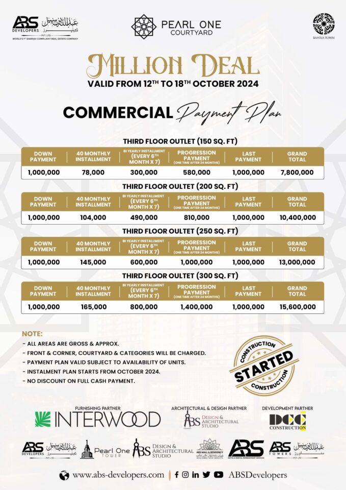 Pearl One Courtyard Third Floor Payment Plan