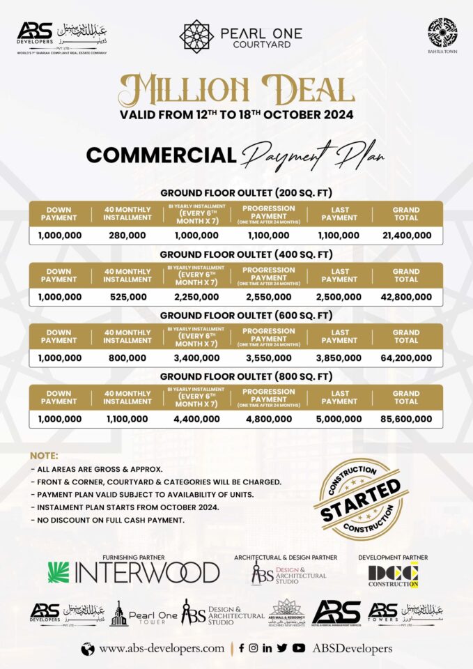 Pearl One Courtyard Ground Floor Payment Plan