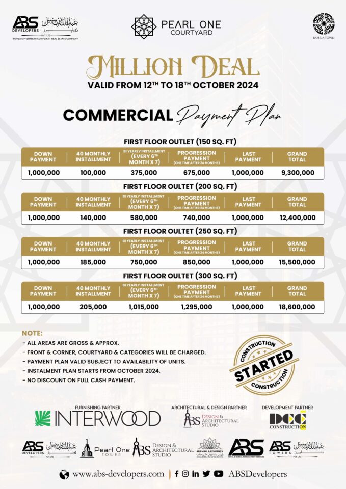 Pearl One Courtyard First Floor Payment Plan