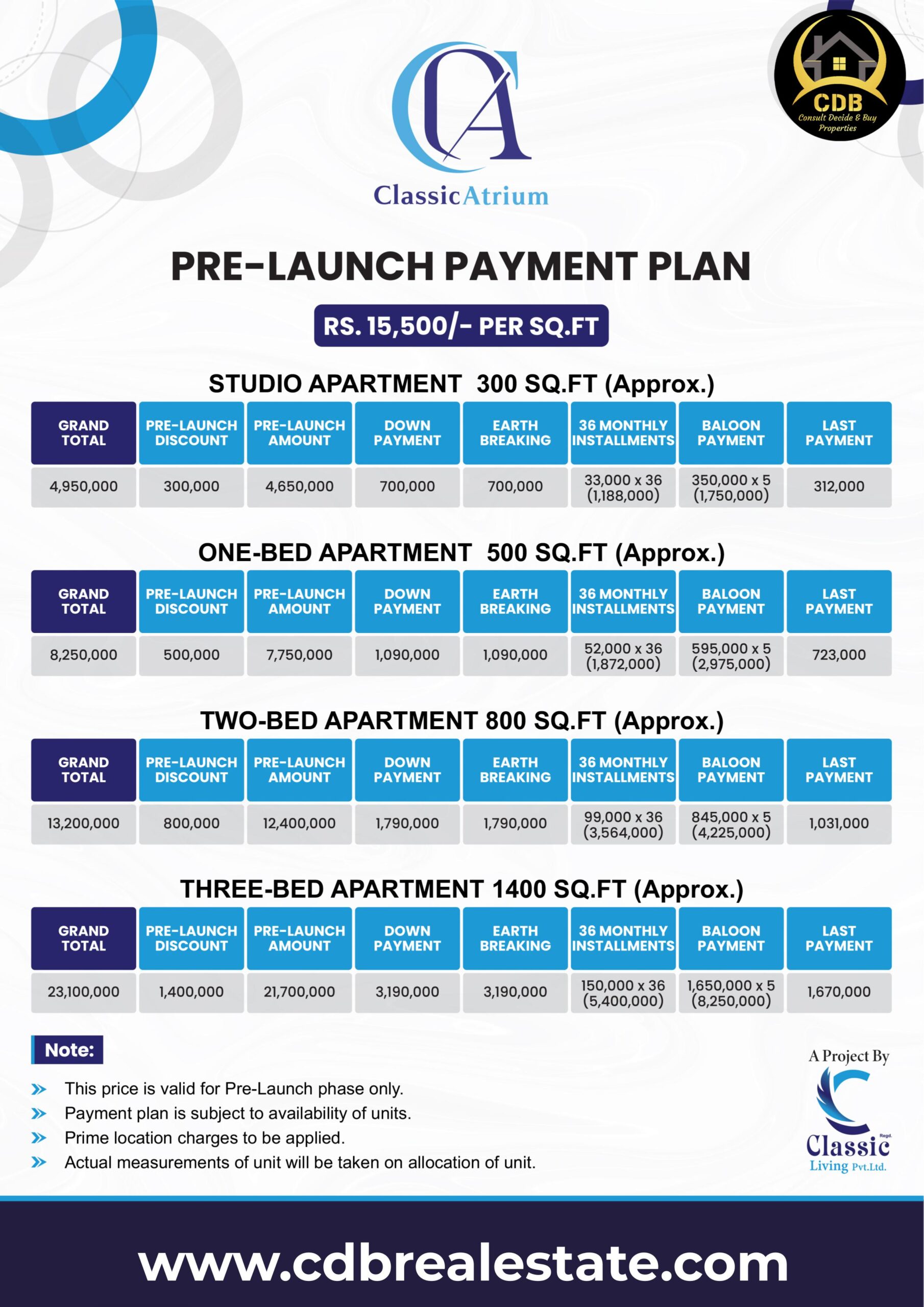 Payment Plan of Classic Atrium