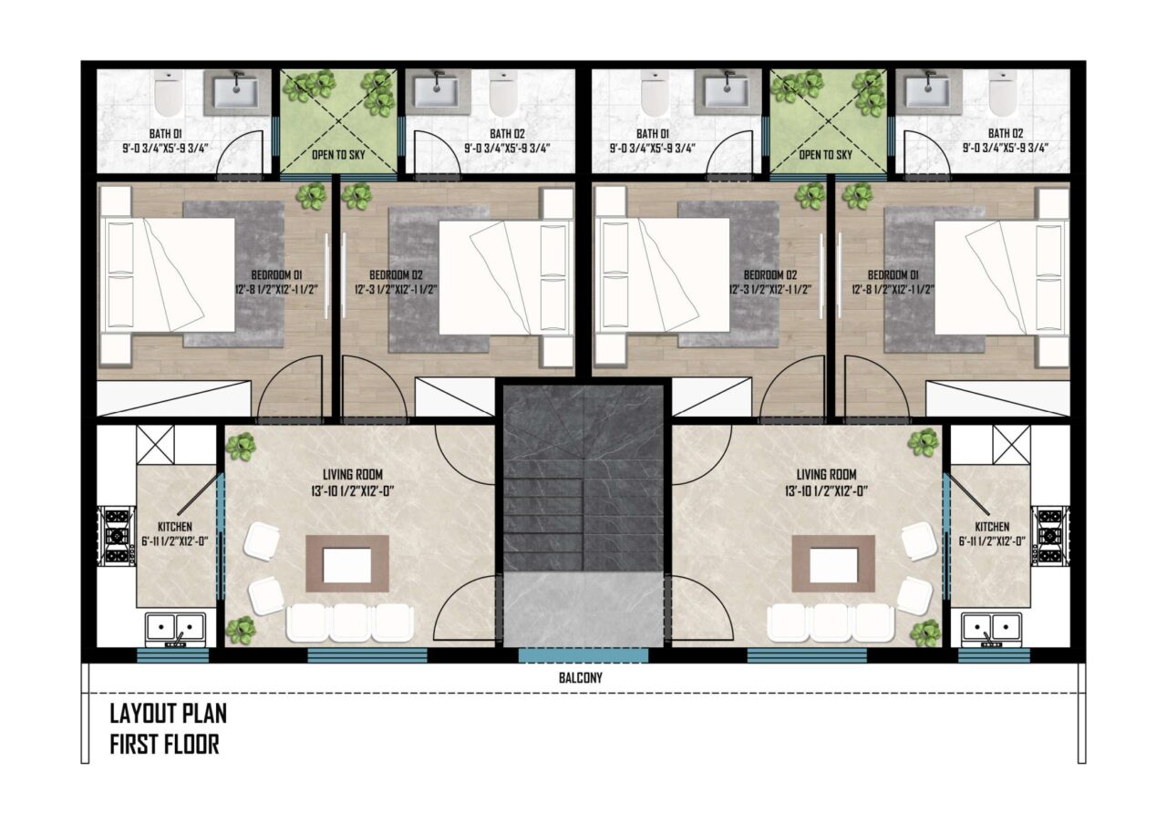First Floor Layout Plan of 19 Pine Avenue Town Houses