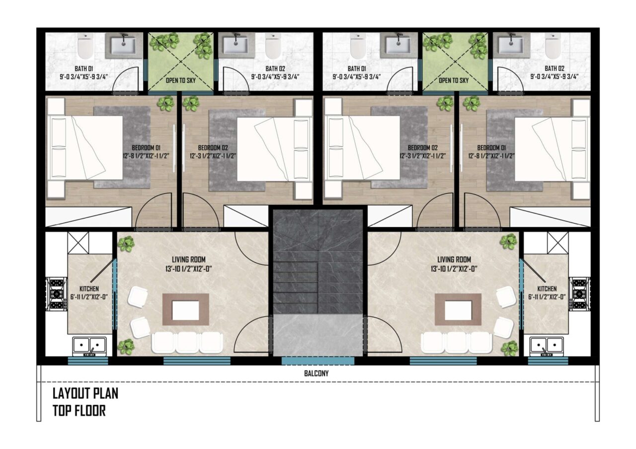 Top Floor Layout Plan of 19 Pine Avenue Town Houses